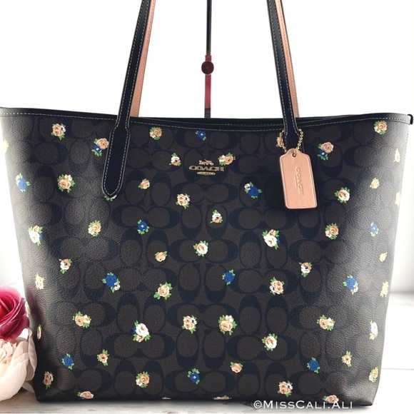 NWT COACH City Tote Bag With Vintage Mini Rose Print & Slim Wallet Set